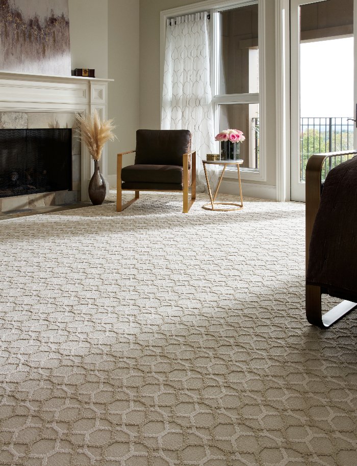 Patterned beige carpet flooring by Karastan