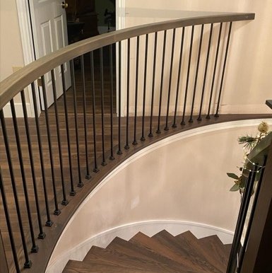 Its is very difficult to get a color close to Laminate floors when doing hardwood steps but turned out pretty good